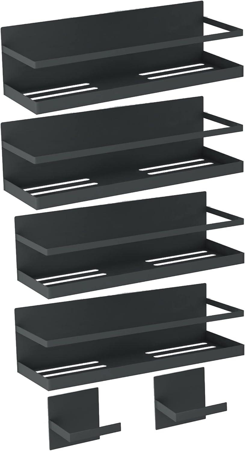 Roysili Magnetic Spice Rack For Refrigerator Magnetic Fridge Shelf For Kitchen Spice Organizer Magnetic Shelf For Fridge Space Saving Black 4 Pack With Magnetic Paper Towel Holder 4 Pack Black