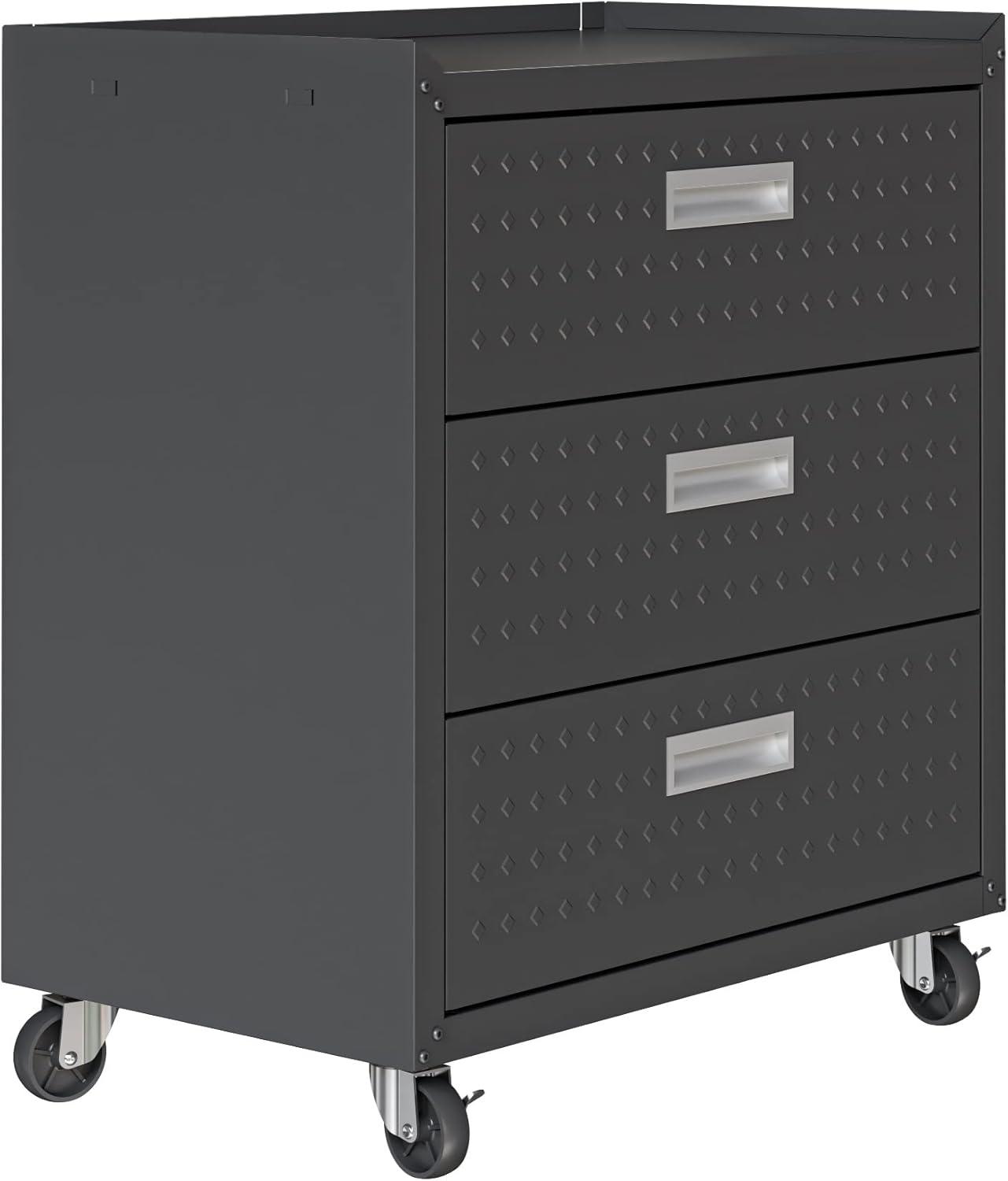 Fortress Textured Metal 31.5" Garage Mobile Chest with 3 Full Extension Drawers y