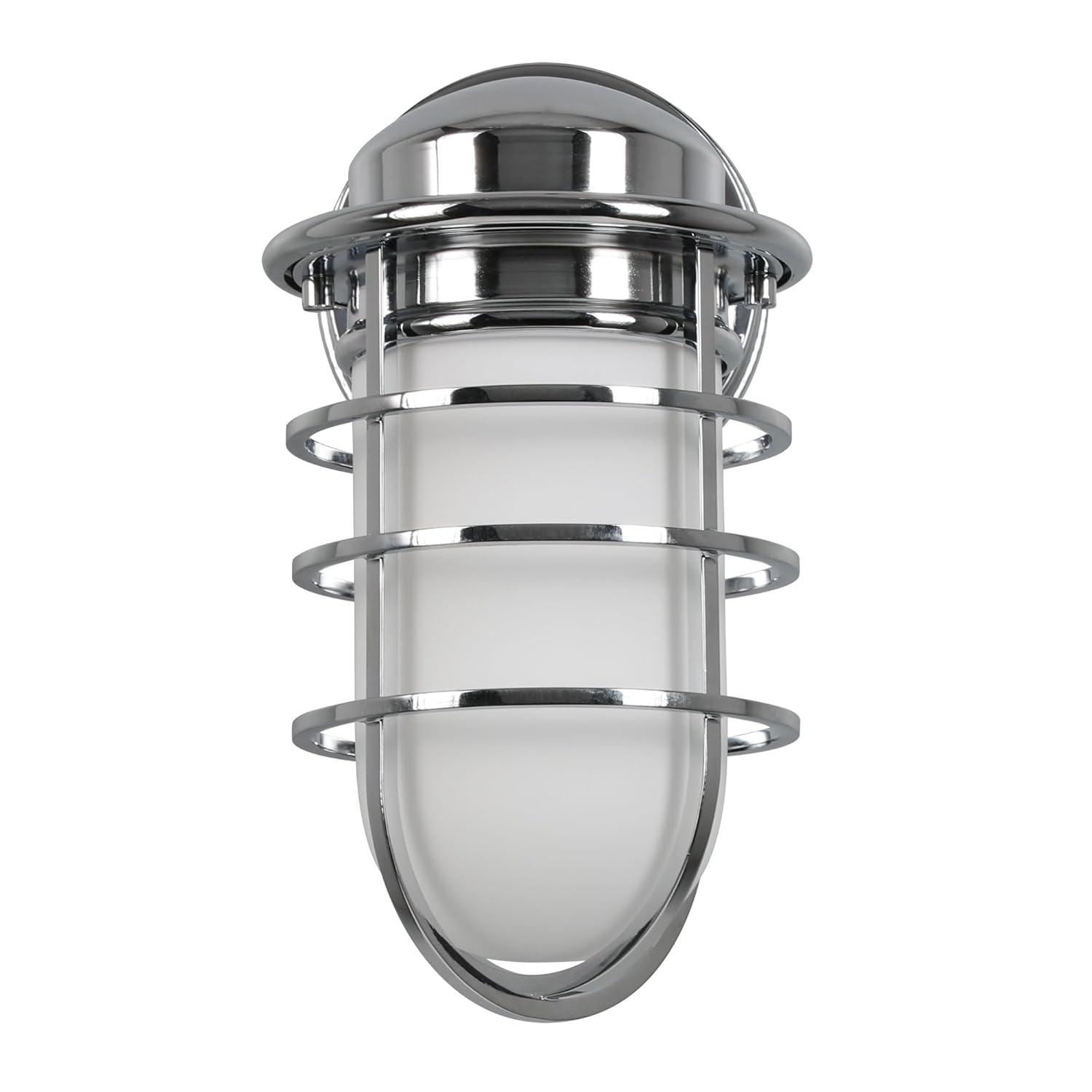 Design House 588947-PC Seaton Classic Industrial 1-Light Indoor Dimmable Wall Light with Removeable Metal Wire Cage and White Opal Frosted Glass for Kitchen Hallway Bedroom Bathroom, Polished Chrome