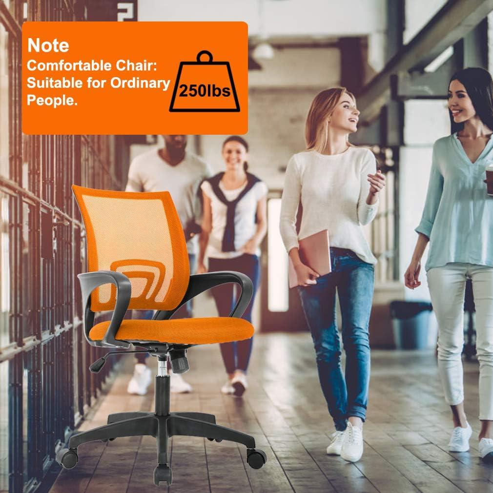 FDW Home Office Chair Mesh Computer Chair with Lumbar Support Armrest Adjustable Mid Back Task Chair for Women Adults, Orange
