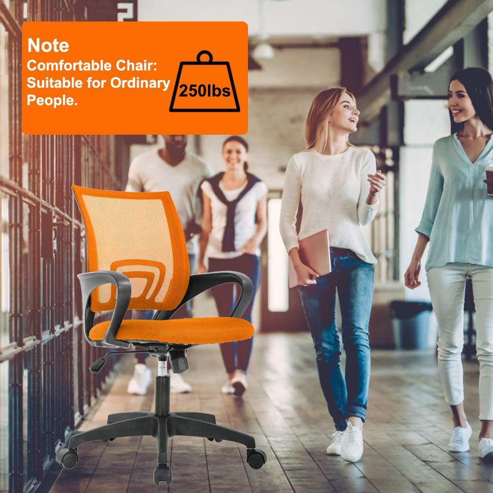 FDW Home Office Chair Mesh Computer Chair with Lumbar Support Armrest Adjustable Mid Back Task Chair for Women Adults, Orange