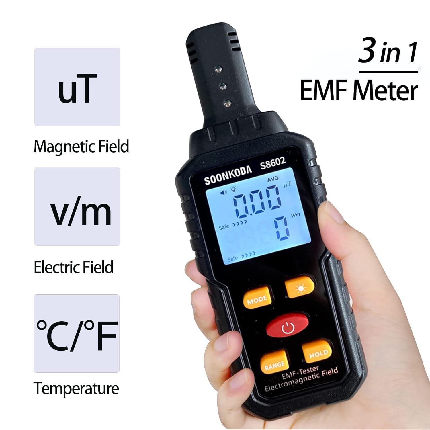 3-in-1 EMF Meter Electric and Magnetic Field Radiation Detector with Temperature Measurement, Graphical Display, and Alarm for Home, Office, and Industrial Use