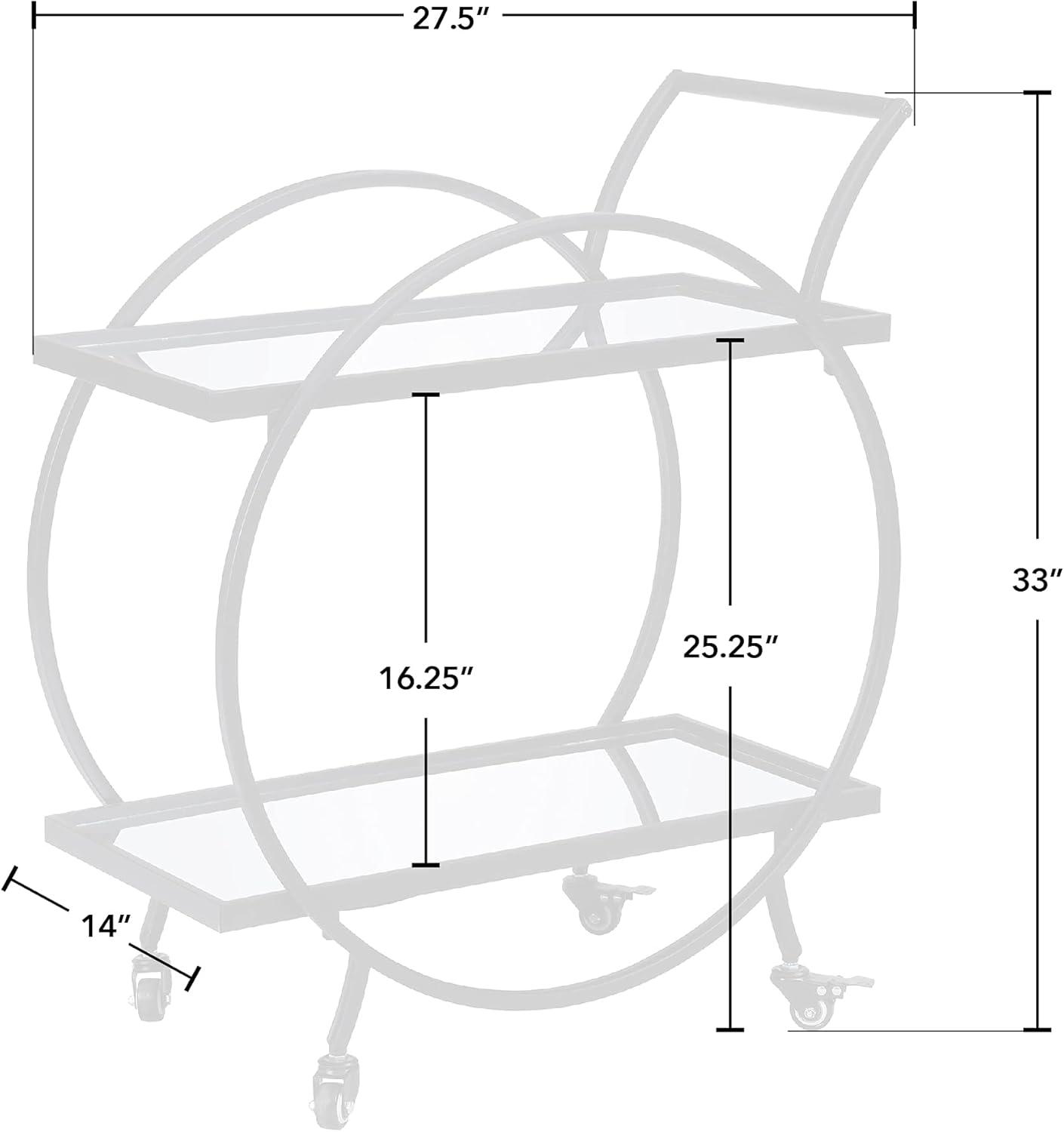 Odessa Glam Black Metal Round Bar Cart with Mirrored Shelves