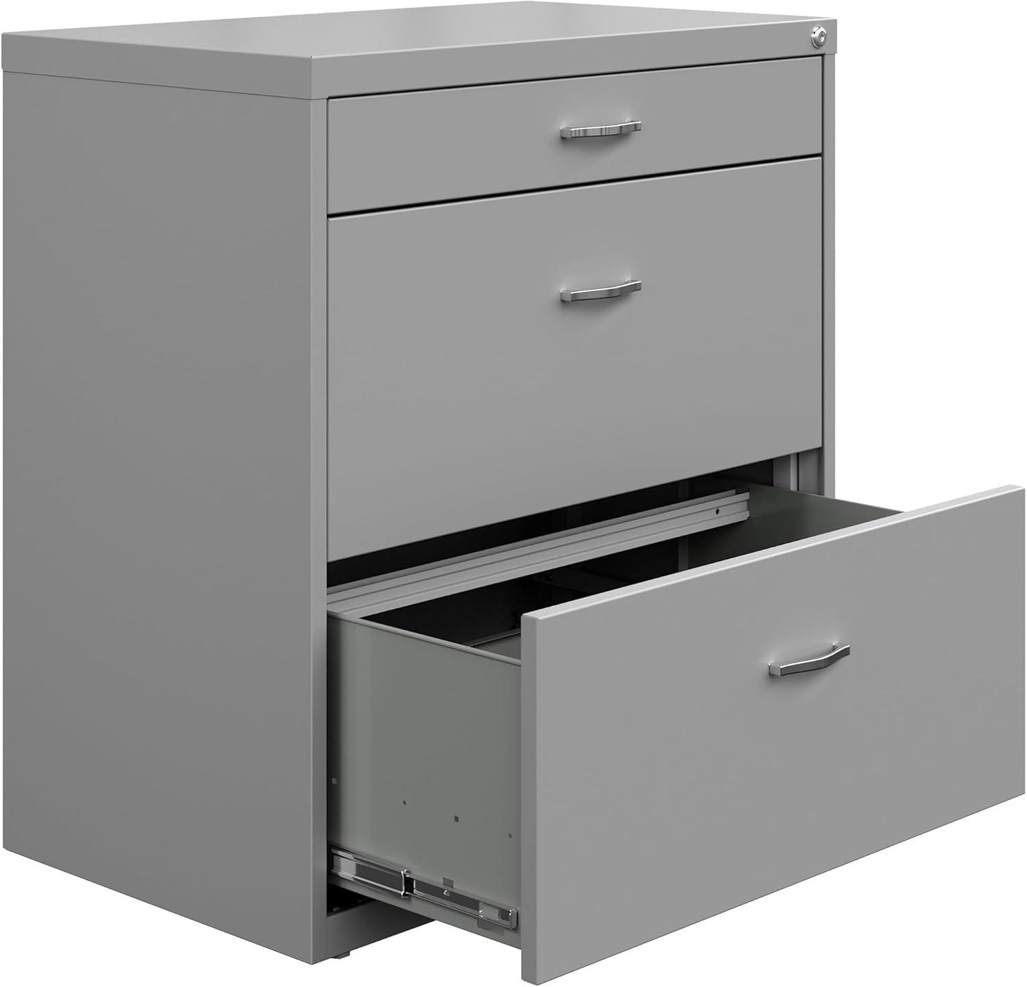 Silver Steel Lockable 2-Drawer Mobile Lateral File Cabinet