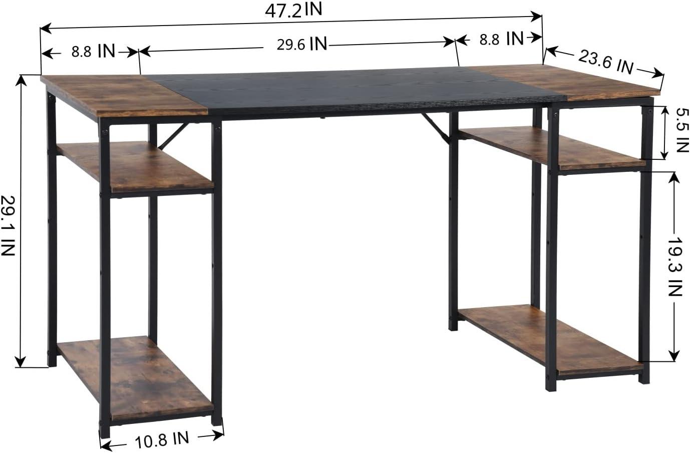 Rustic Brown and Black Wood Writing Desk with Shelves