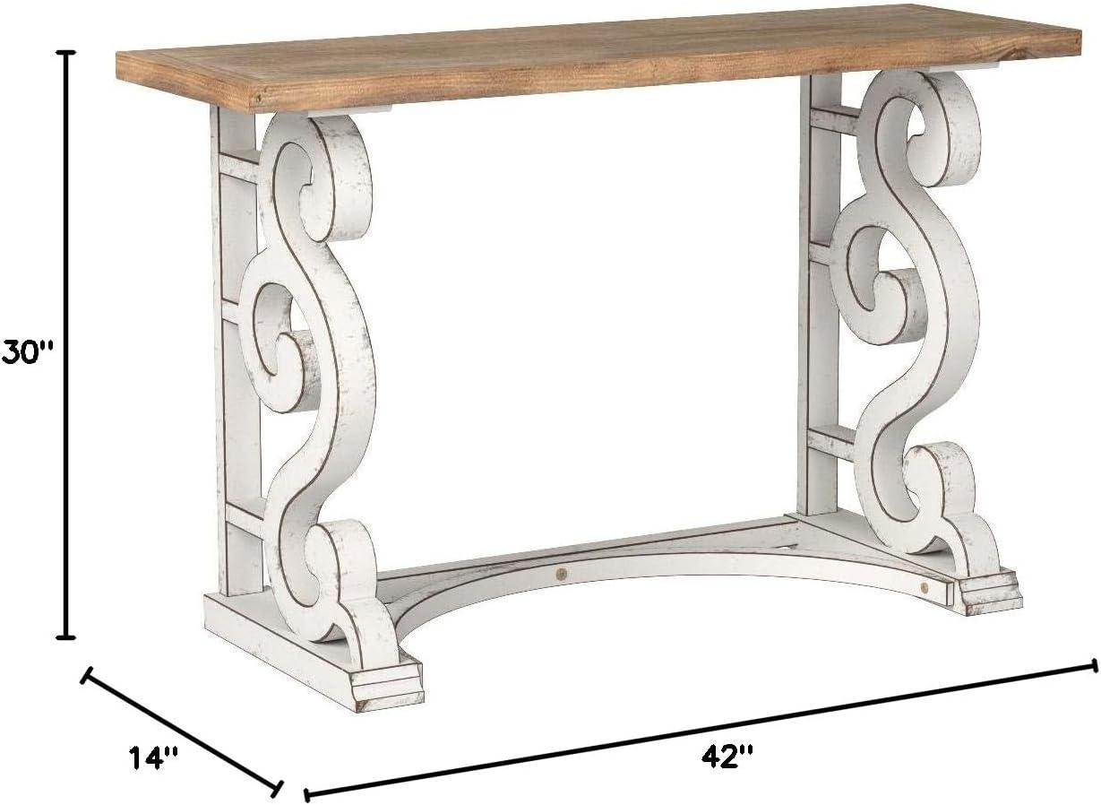 Kate and Laurel Wyldwood Country French Solid Wood Console table - Rustic/White legs - Natural Wood top 42 Inches Wide x 14 Inches Deep x 30 Inches Tall