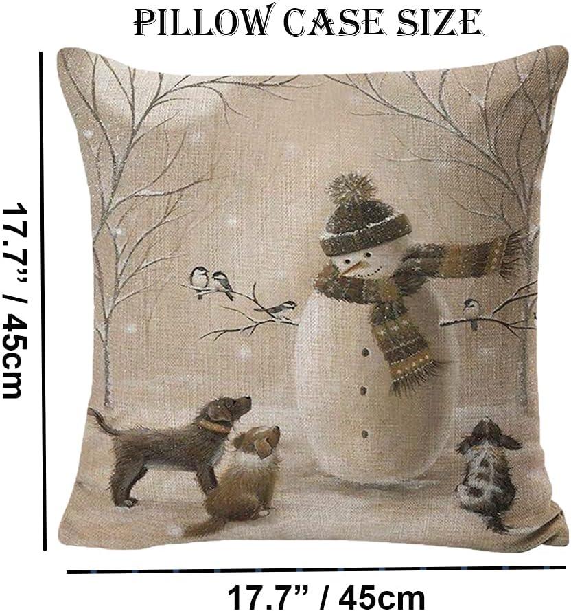 Decorative Throw Pillow Cover Christmas - 18 x 18 Inch Animal Snowman Rabbit Deer Silver Xmas Cushion Case - Set of 4 Square Pillowslip, Gift for Sofa, Patio, bedroom Decor (Hellote Xmas, 18"x18")
