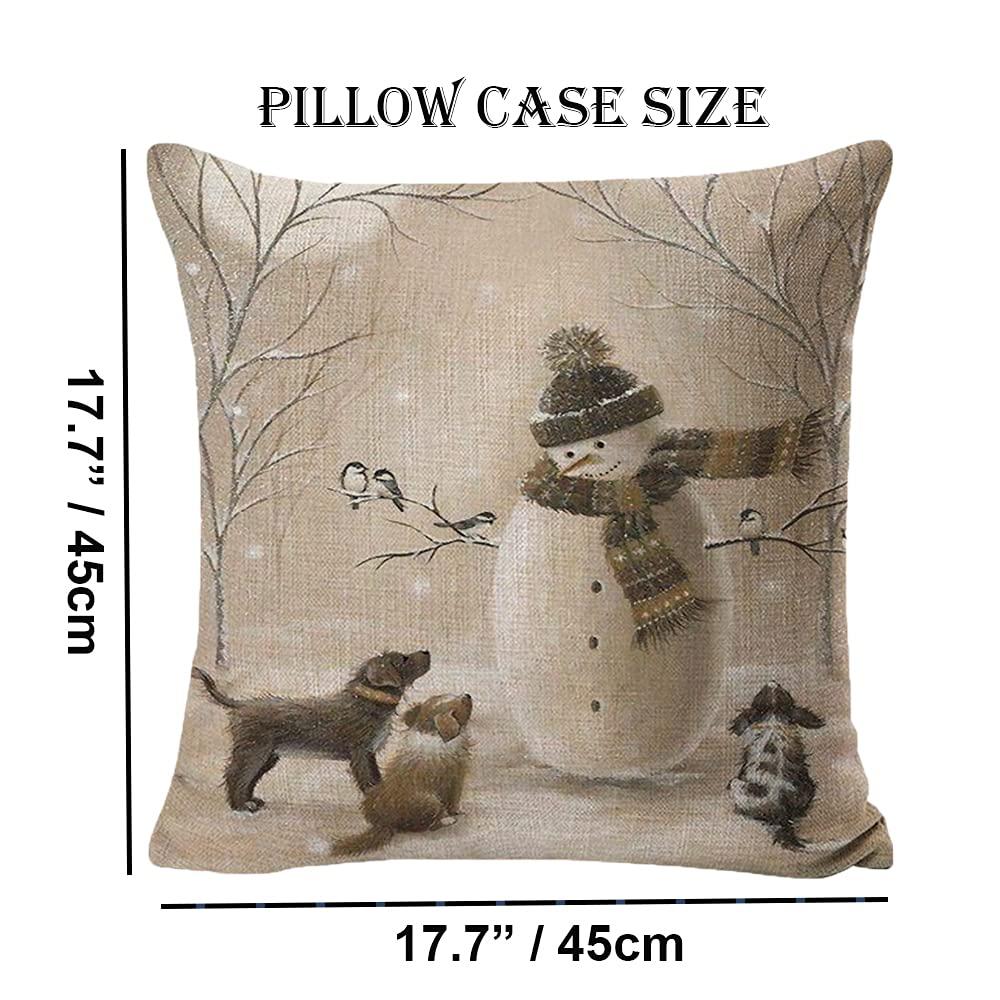 Decorative Throw Pillow Cover Christmas - 18 x 18 Inch Animal Snowman Rabbit Deer Silver Xmas Cushion Case - Set of 4 Square Pillowslip, Gift for Sofa, Patio, bedroom Decor (Hellote Xmas, 18"x18")