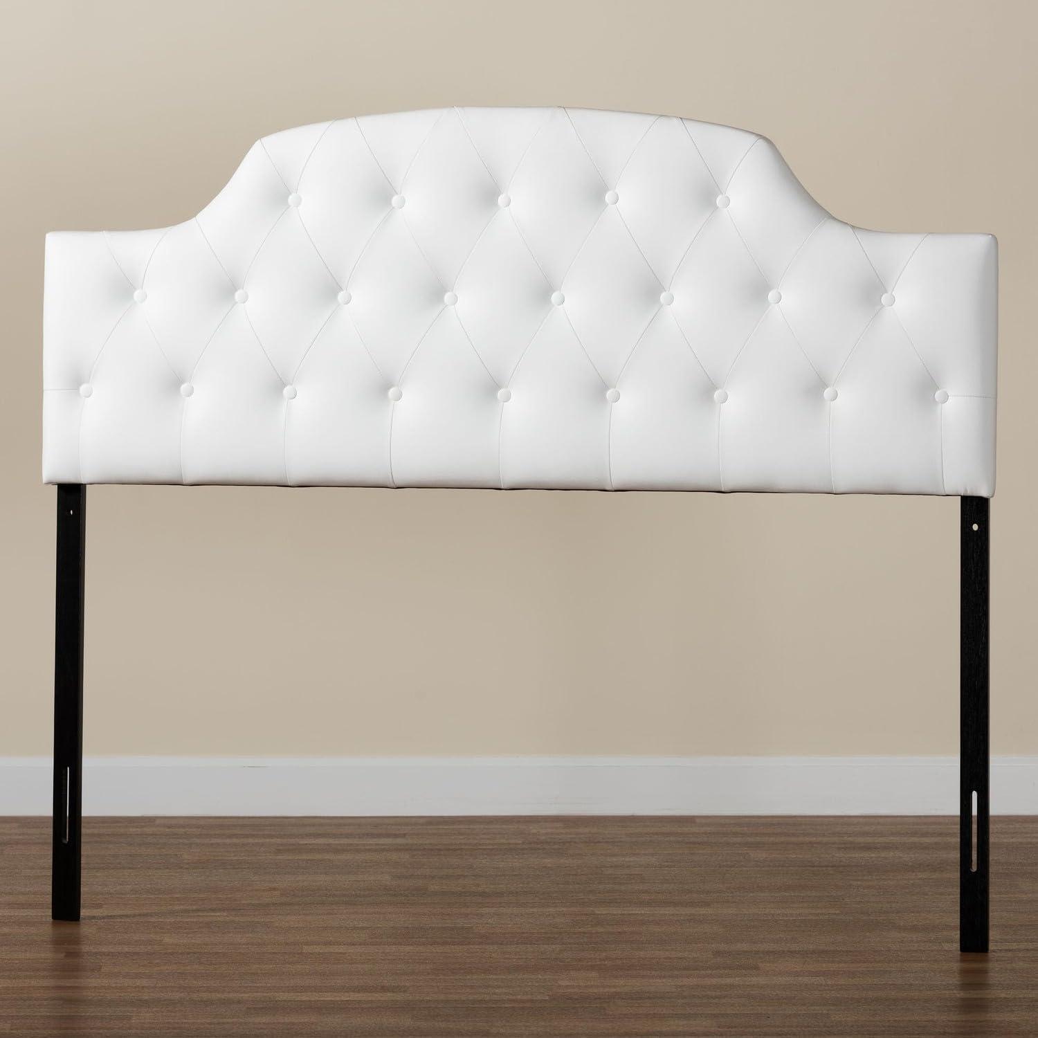 Queen Morris Modern And Contemporary Faux Leather Upholstered Button-Tufted Scalloped Headboard White - Baxton Studio: Curved, Adjustable