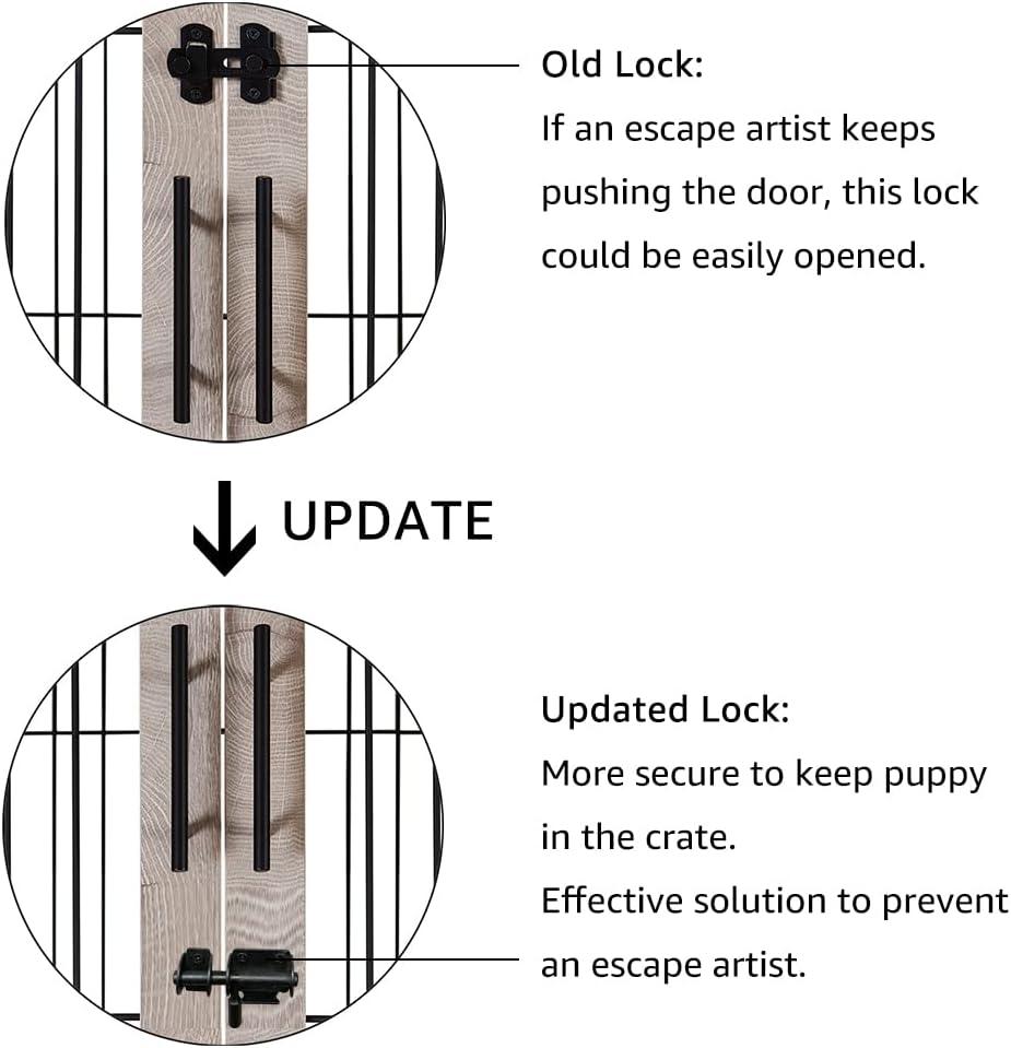 Unipaws Pet Crate End Table, Double Doors Wooden Wire Dog Kennel with Pet Bed, Large Dog Crate