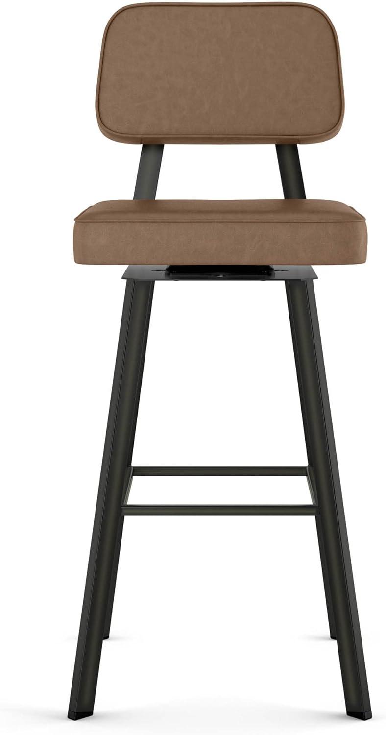 Amisco Clarkson 30 in. Swivel Bar Stool - Brown Faux Leather/Dark Brown Semi-Transparent Metal