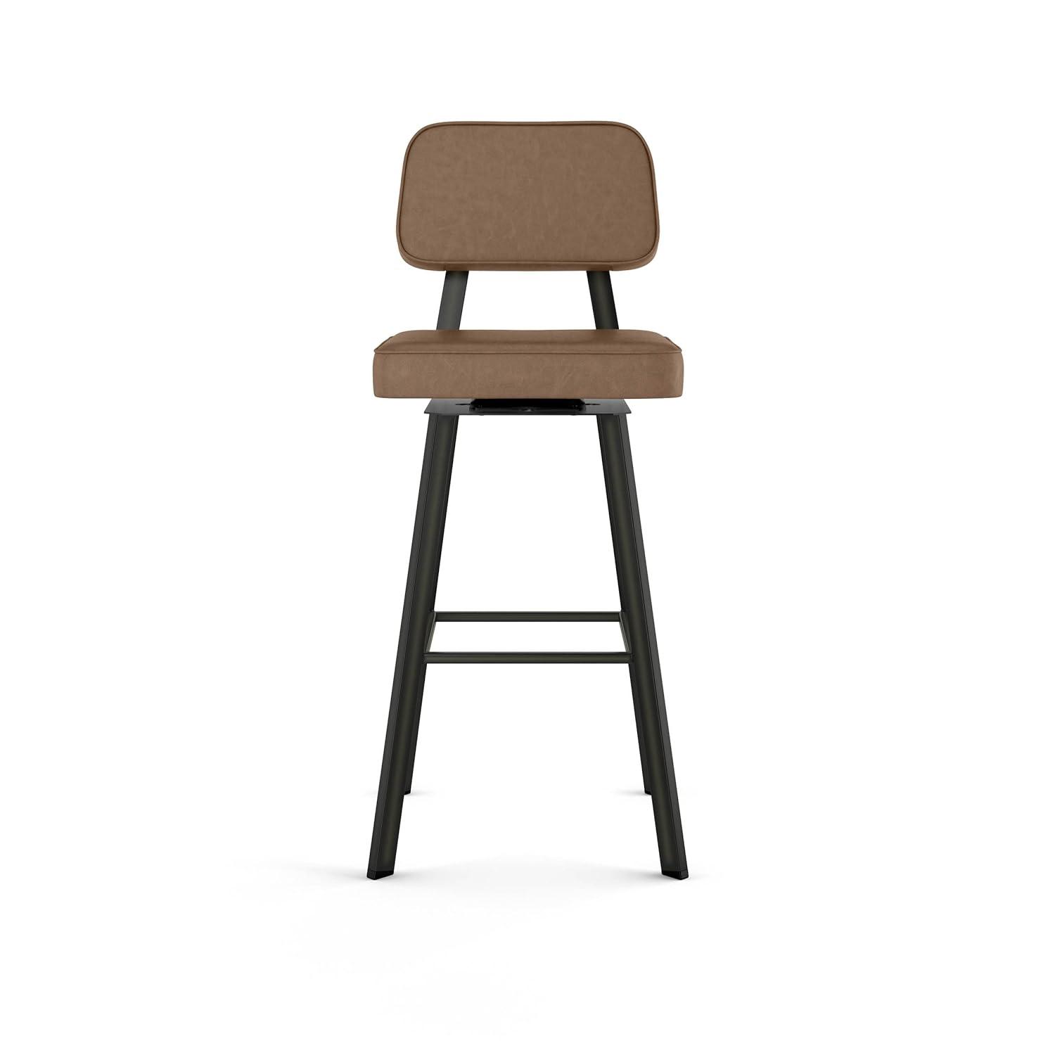 Amisco Clarkson 30 in. Swivel Bar Stool - Brown Faux Leather/Dark Brown Semi-Transparent Metal