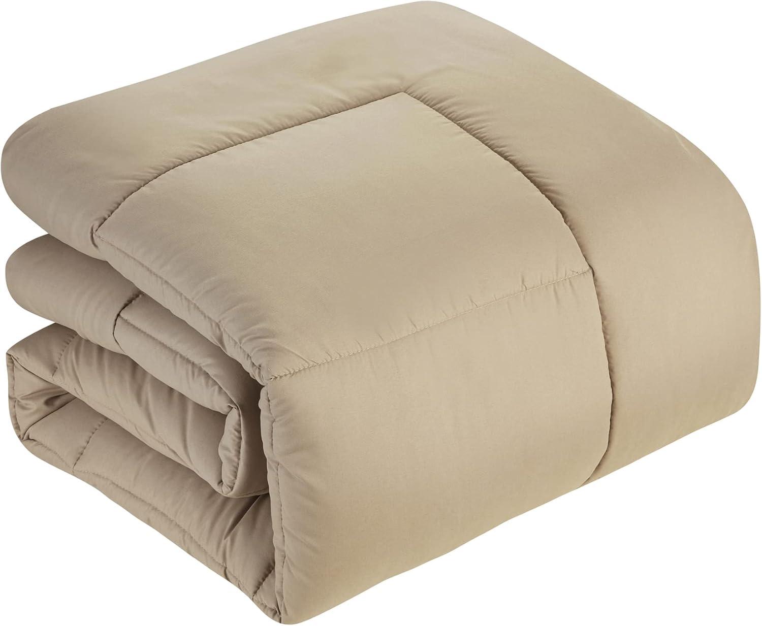 Taupe Queen 7-Piece Microfiber Down Alternative Bed Set