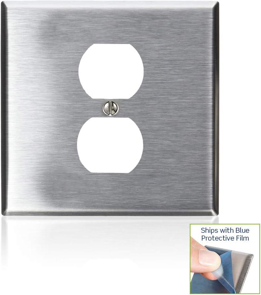 Stainless Steel 2-Gang Duplex Wallplate with Centered Opening