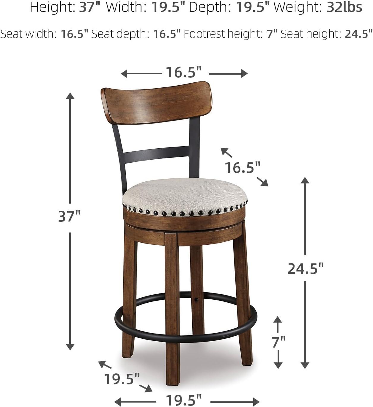Signature Design by Ashley Valebeck Upholstered Swivel Counter Height Barstool Brown: Polyester, Wood Frame, Fixed Height