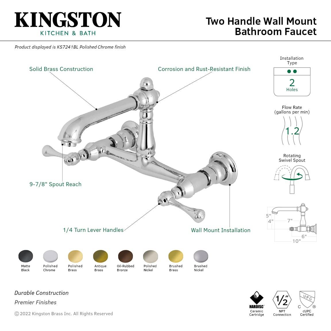 Kingston Brass Kingston Brass English Country Two-Handle 2-Hole Wall Mount Bathroom Faucet KS7242BL
