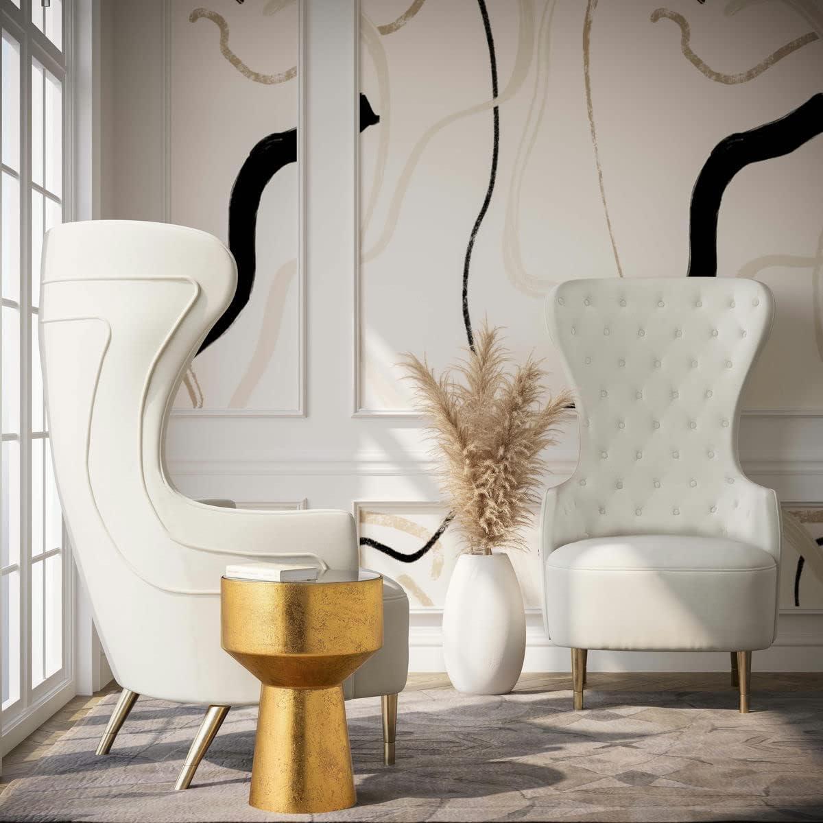 Elegant Cream Velvet Wingback Accent Chair with Gold Stainless Steel Legs