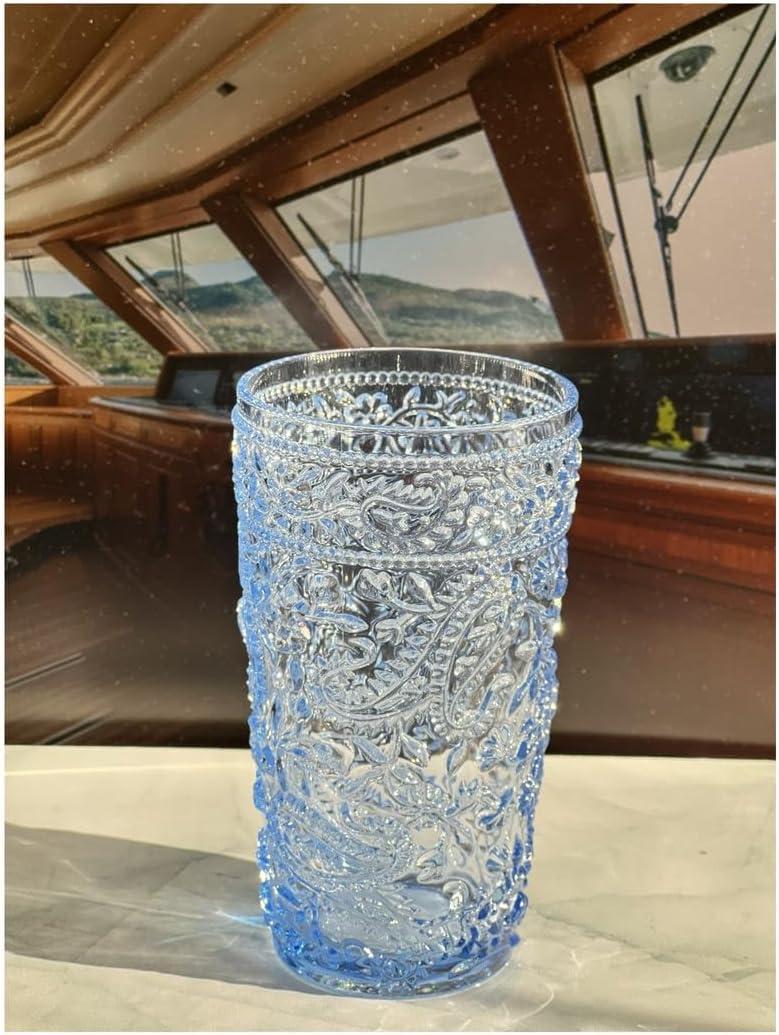HomeRoots Set Of Four Blue Paisley Acrylic Stemless Highball Glass