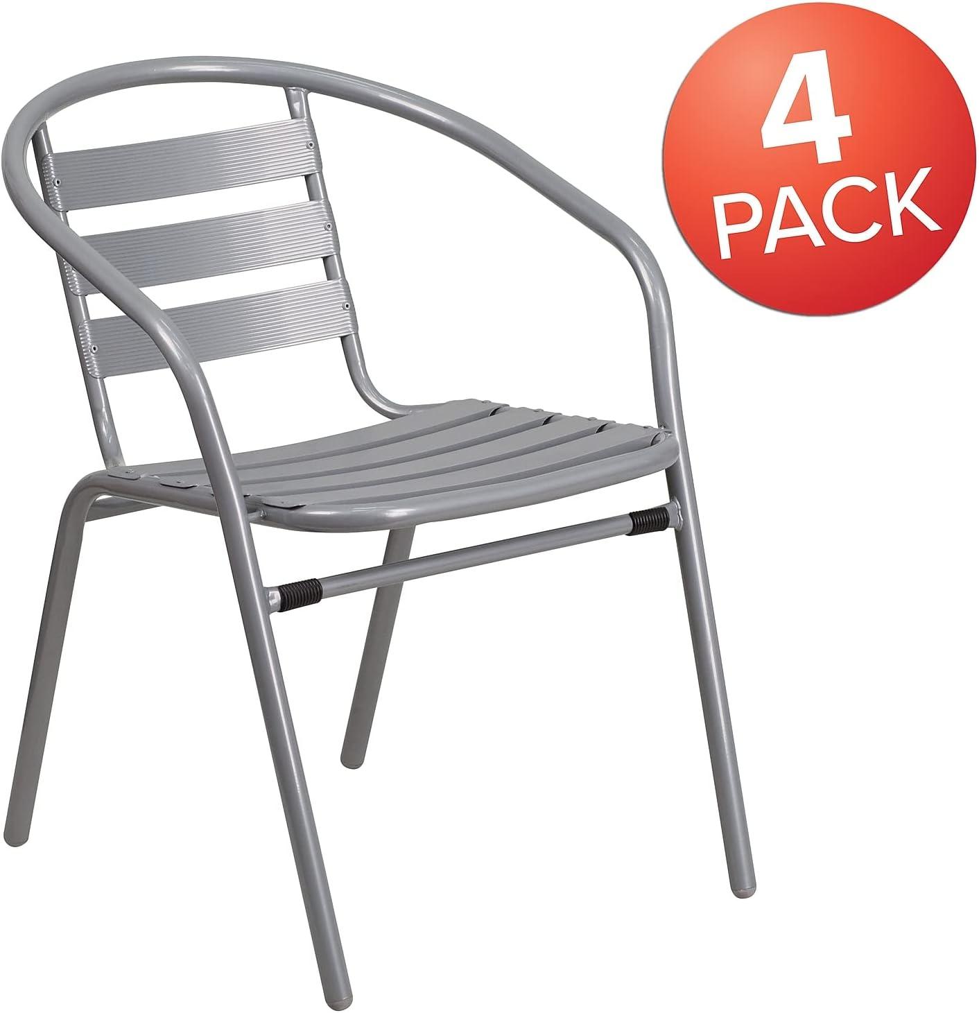 Silver Metal Stackable Dining Chairs with Cushions, Set of 4