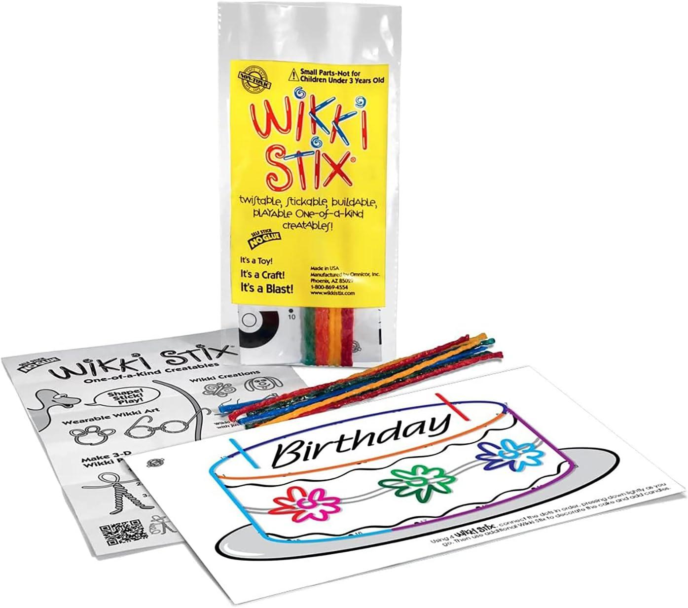 Wikki Stix Birthday Fun Favors, pack of 20 individual fun favors, each with 12 Wikki Stix and a birthday themed play sheet, Made in the USA