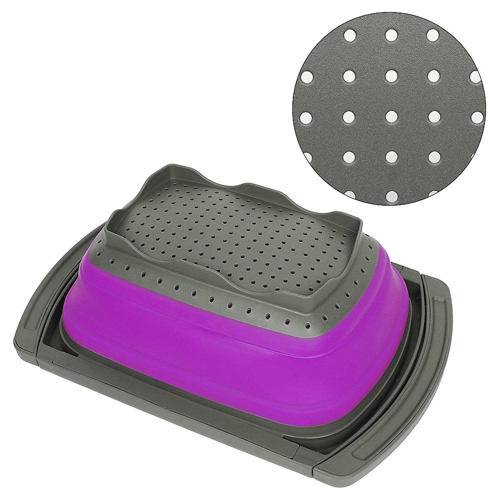 Qimh Collapsible Colander, Kitchen Colander Set Over Sink Strainer Veggies/Fruit Colanders Strainers with Extendable Handles, Dishwasher Safe Folding Strainer for Kitchen, 6-Quart, BPA Free