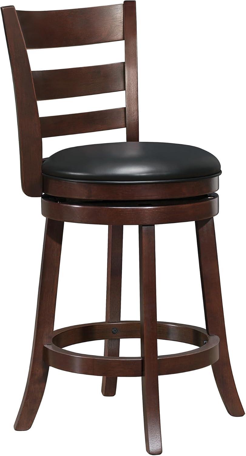 Traditional Black Leather Swivel Counter Stool with Wood Frame