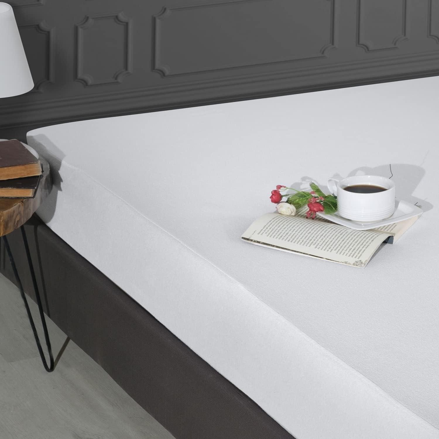 The Season The Season Essentials Turkish Cotton, Fitted Mattress Protector, Waterproof Overlay, White-Twin XL