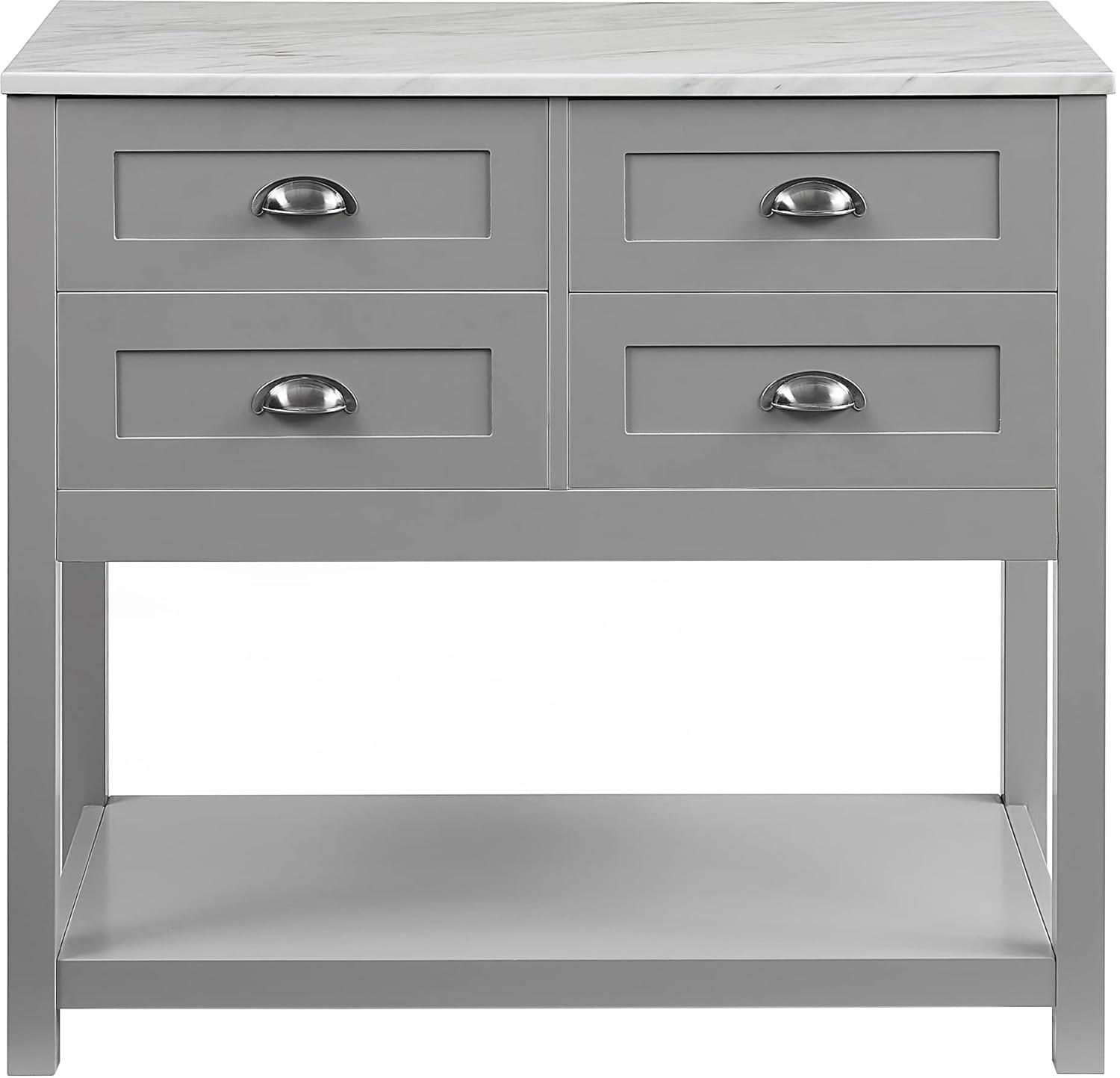 Connell Kitchen Island Cart Gray/White Marble - Crosley: Mobile Storage, 4 Drawers, Open Shelf, Locking Wheels