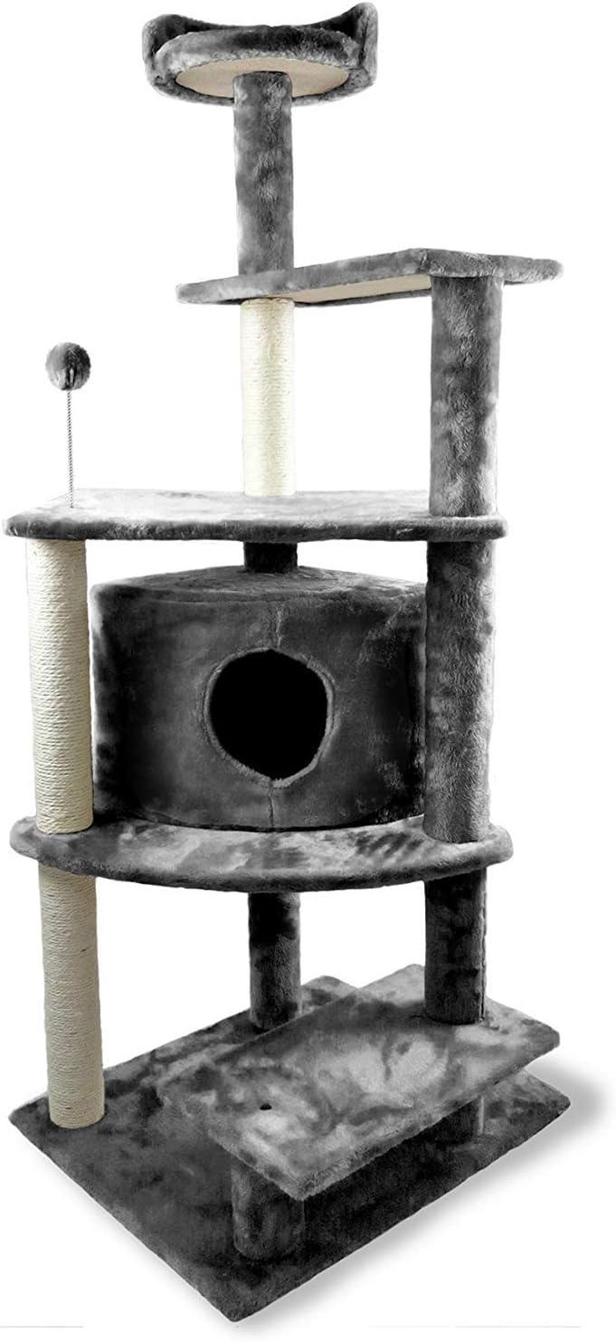FurHaven Tiger Tough Platform House Playground - Gray, 60"