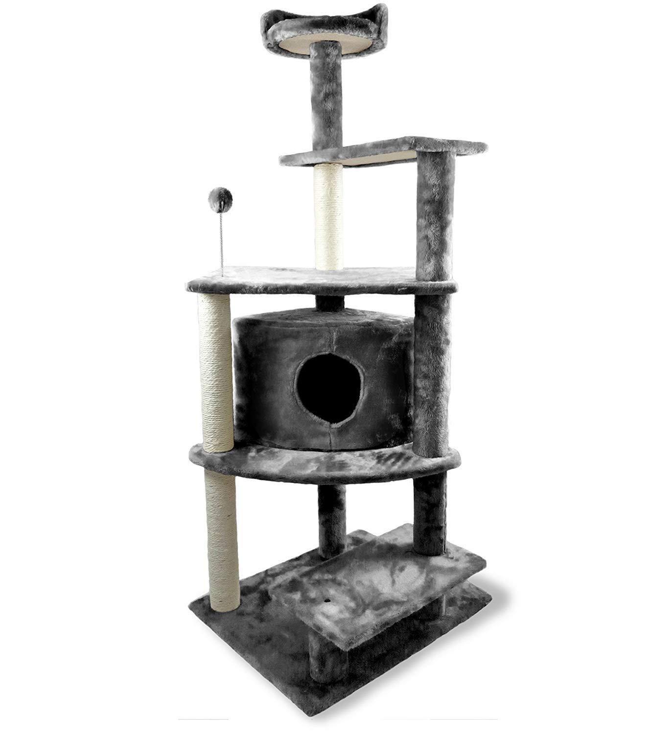 FurHaven Tiger Tough Platform House Playground - Gray, 60"