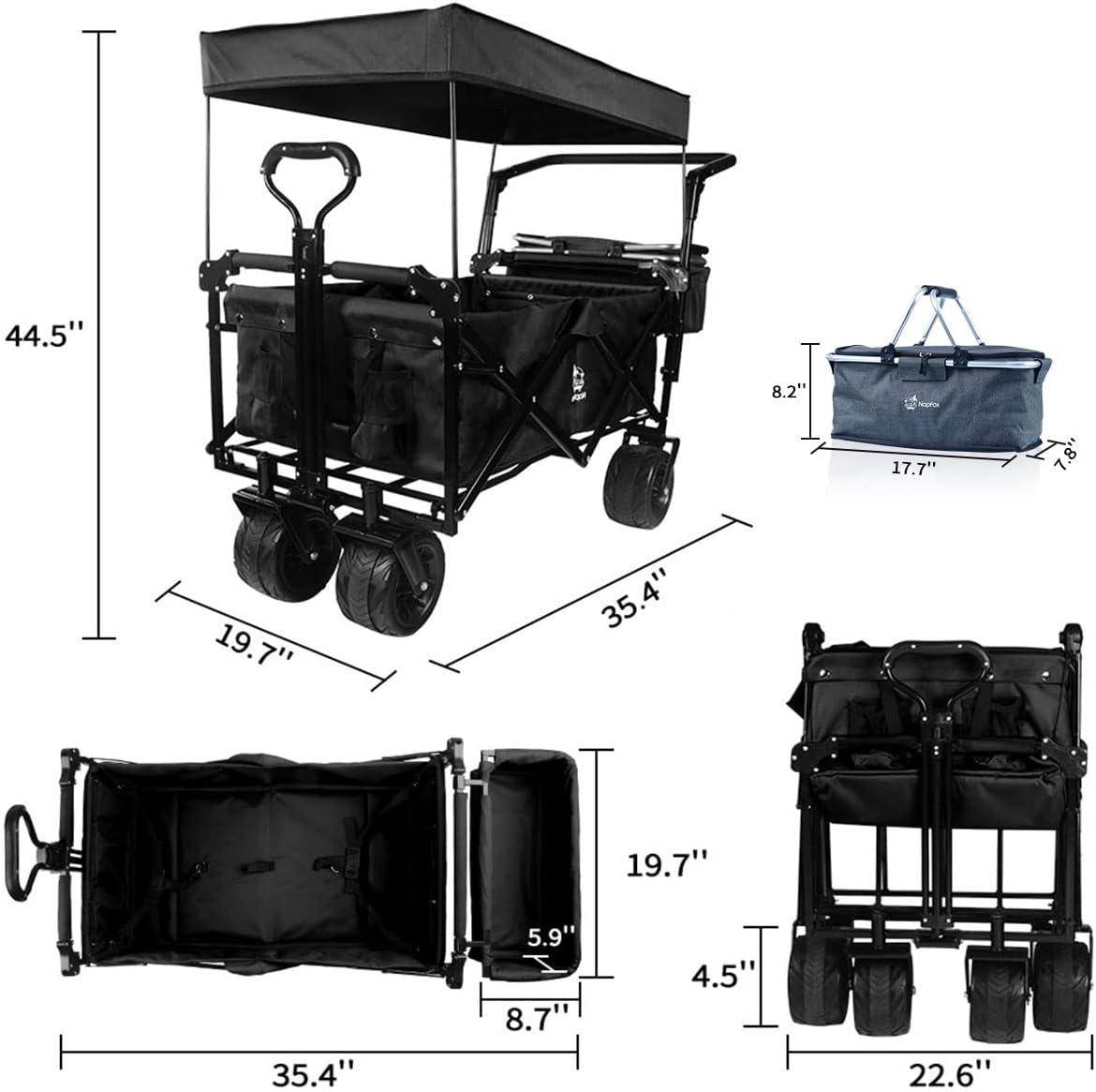 Black Heavy Duty Folding Wagon with Canopy and Cooler Bag