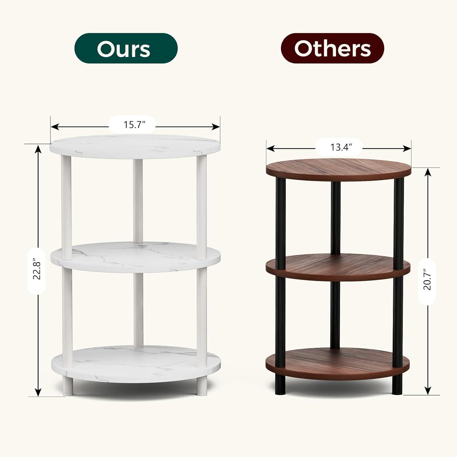 Ladonta Round End Table, 3-Tier Storage Shelves (Set of 2)