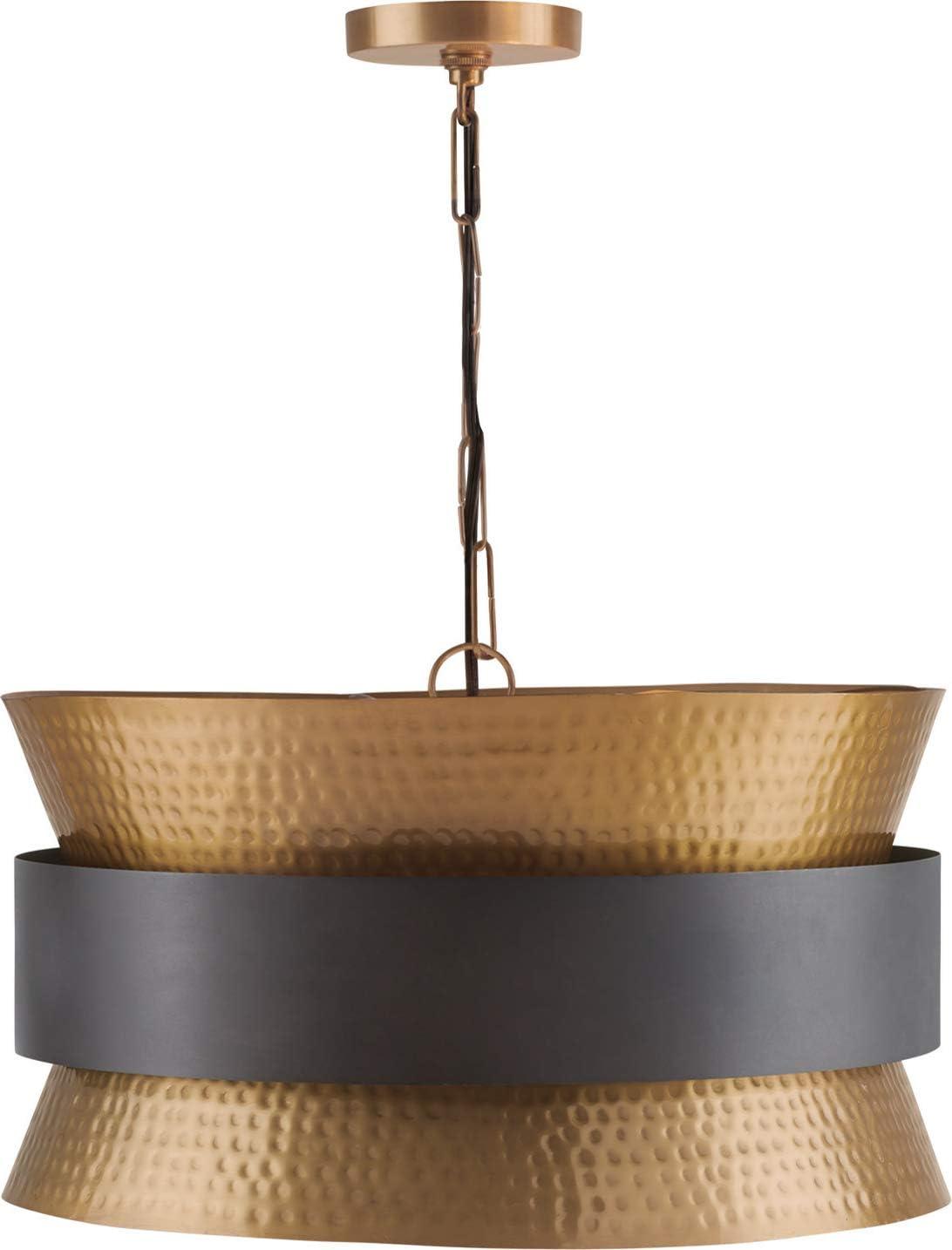 Patinaed Brass & Dark Zinc Hourglass Drum Pendant Light