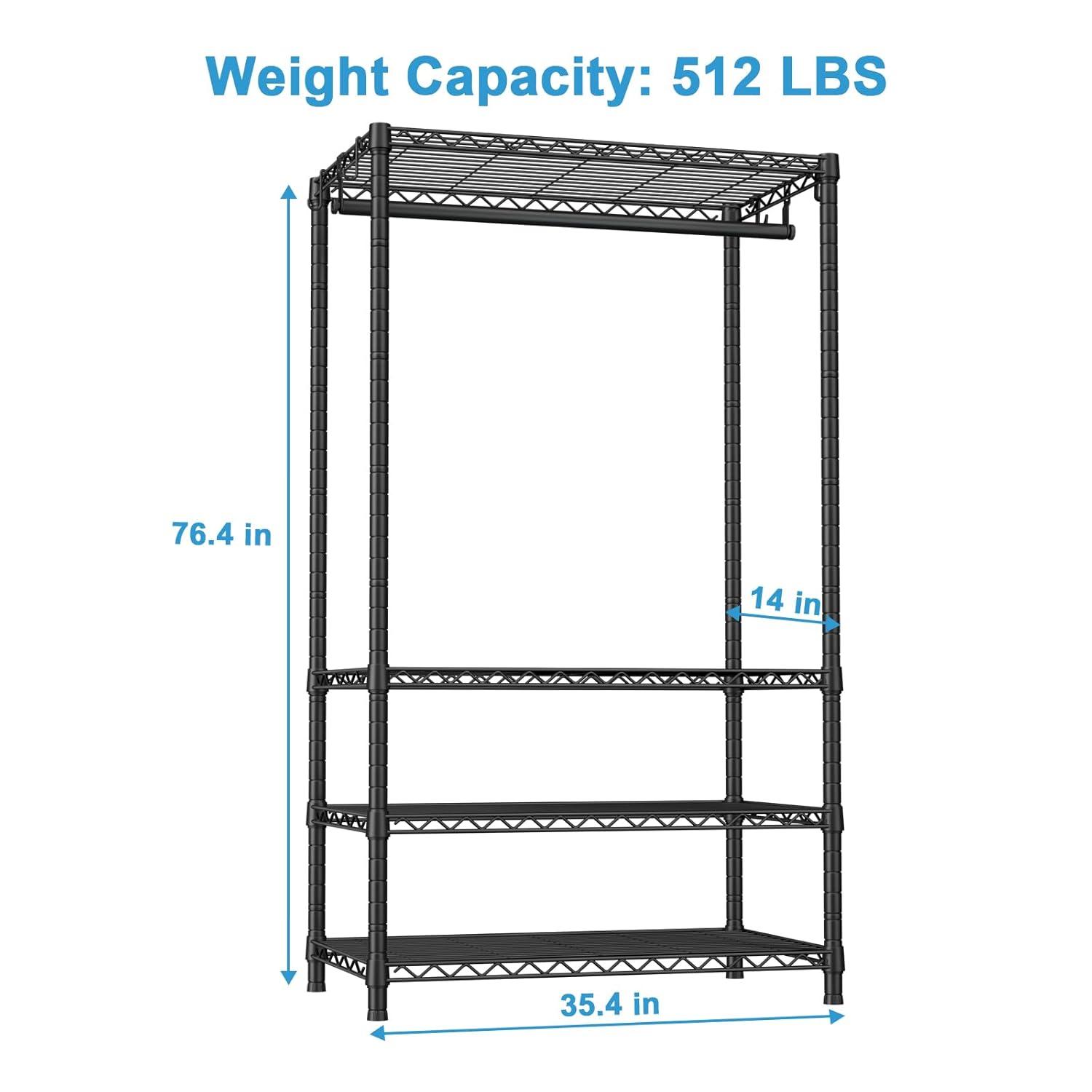 Ulif H4 Portable Closets, 4-Tier Metal Clothes Garment Rack for Bedroom and Cloakroom, Clothing Closet Storage and Organizer Wardrobe, 35.4" W x 14" D x 76.4" H, Black