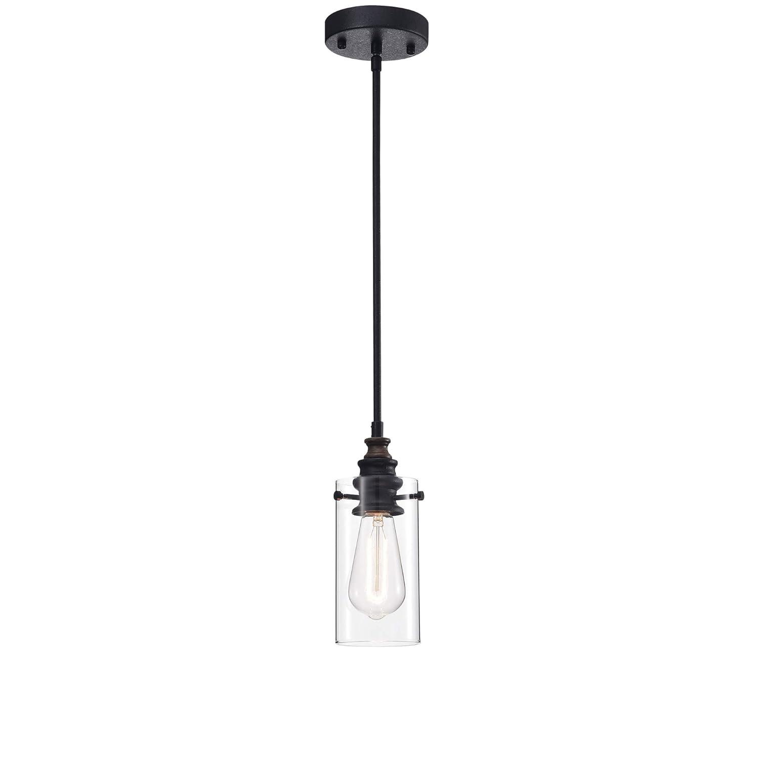 Warehouse of Tiffany Tedosha 1-Light Black Pendant Lamp with Glass Cylinder Shade