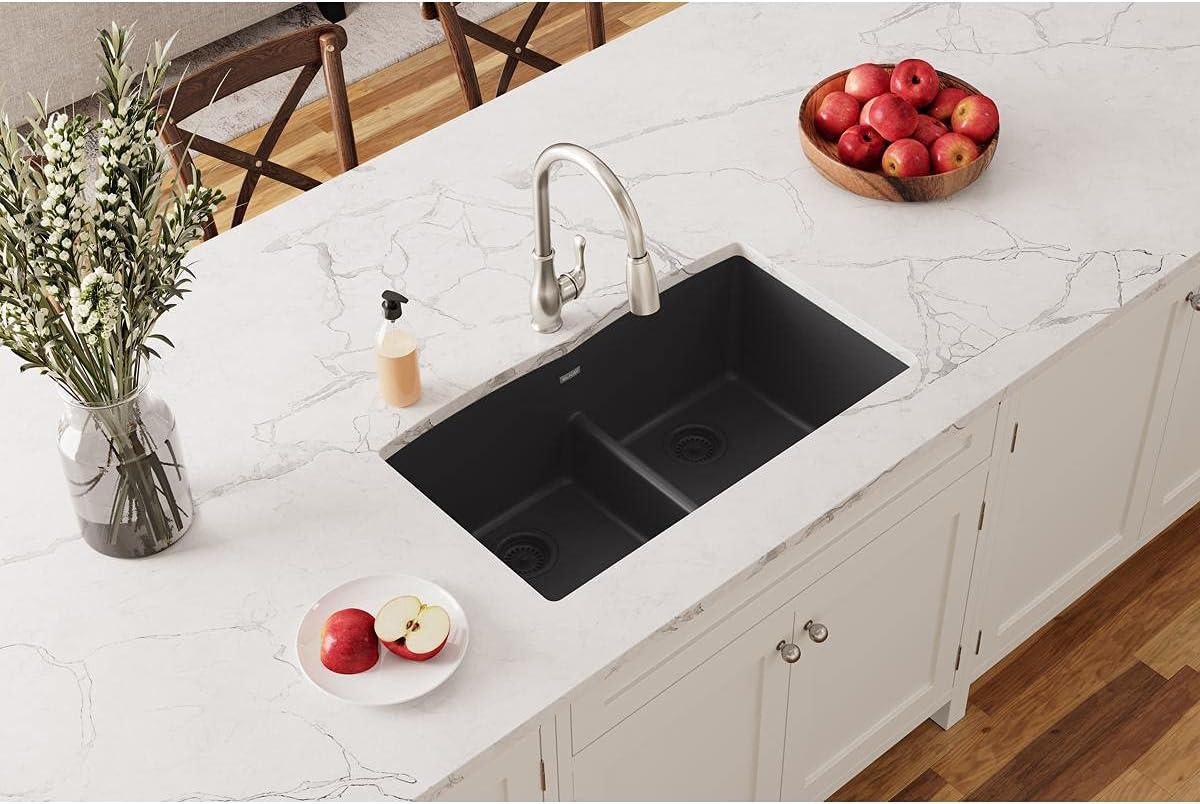 Quartz Classic 33" x 19" x 10" Double Basin Undermount Kitchen Sink with Aqua Divide