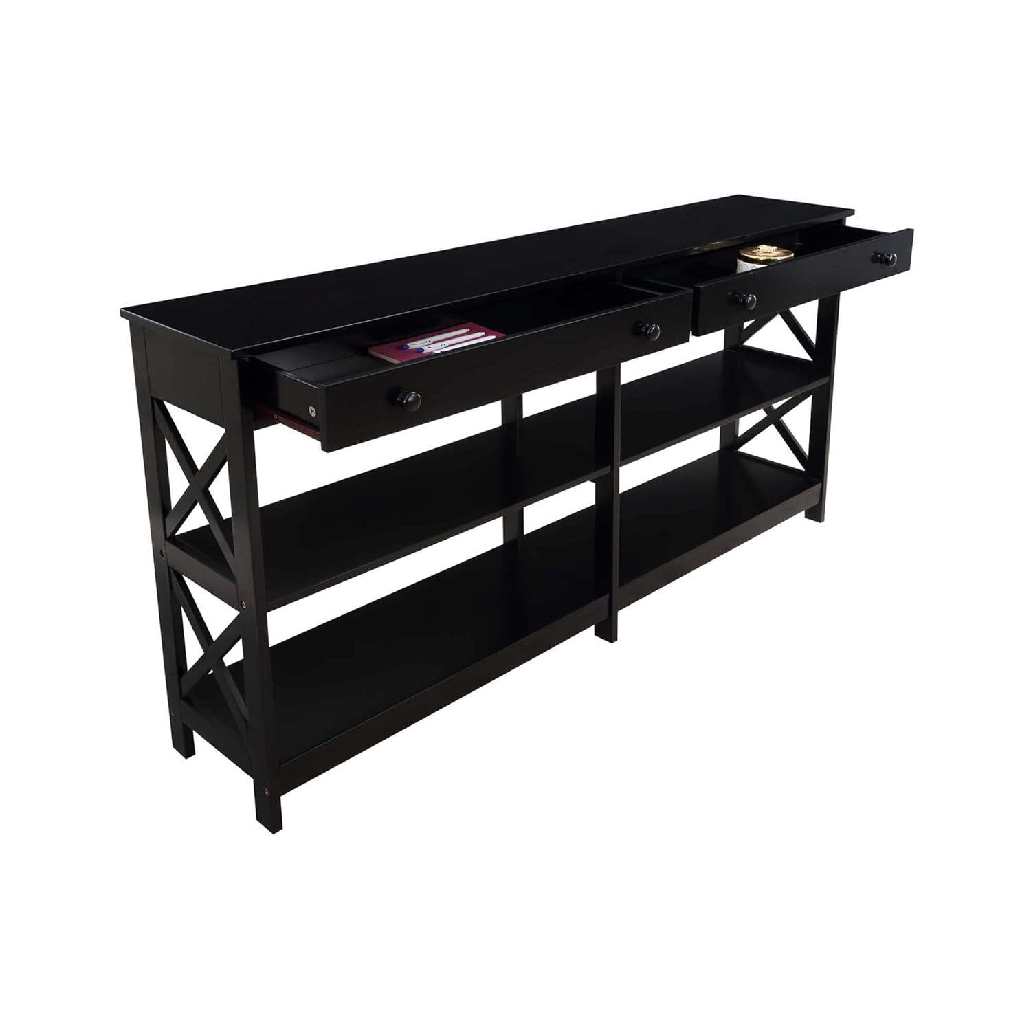 Convenience Concepts Oxford 2 Drawer 60 inch Console Table with Shelves, Black