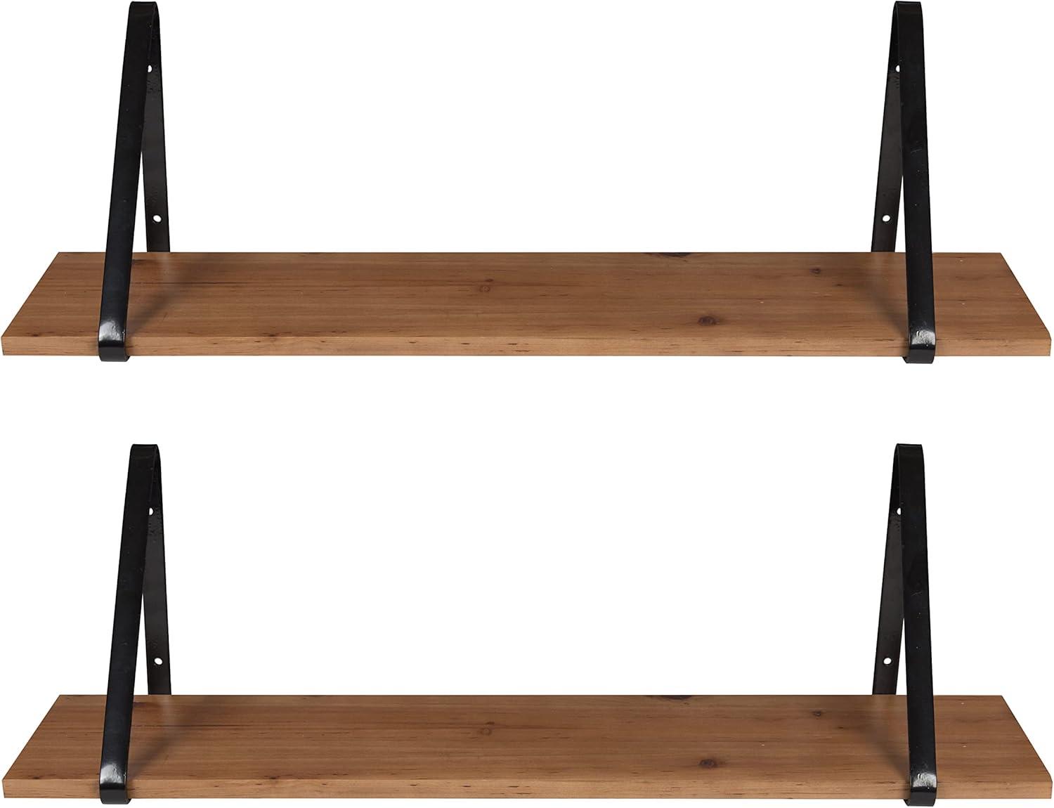 Kate & Laurel All Things Decor 27" x 8.3" 2pc Solomon Wooden Shelf Set Brown/Black: Metal Frame, No Assembly Required