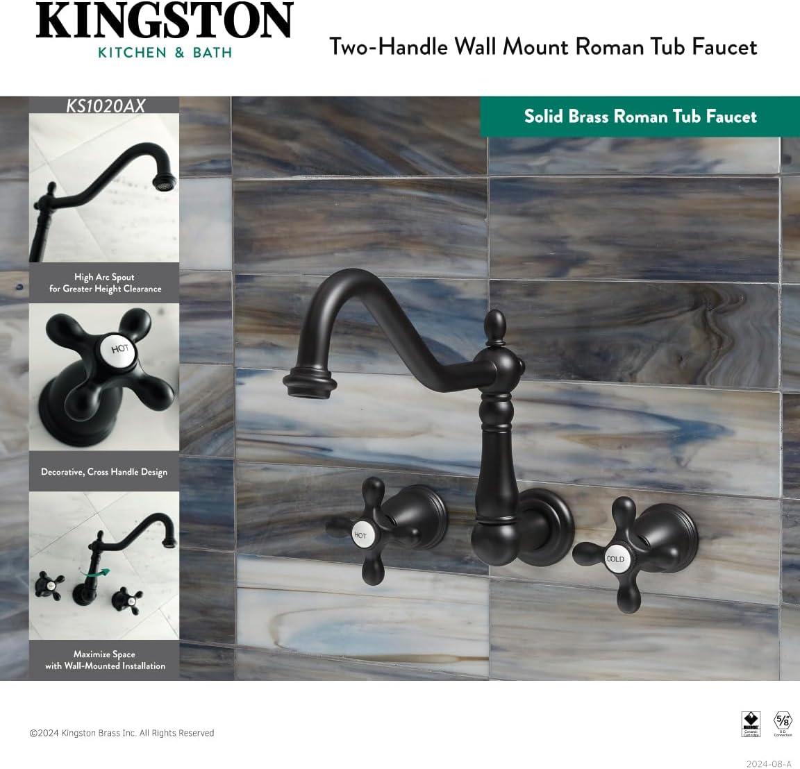 Kingston Brass Heritage Two-Handle 3-Hole Wall Mount Roman Tub Faucet