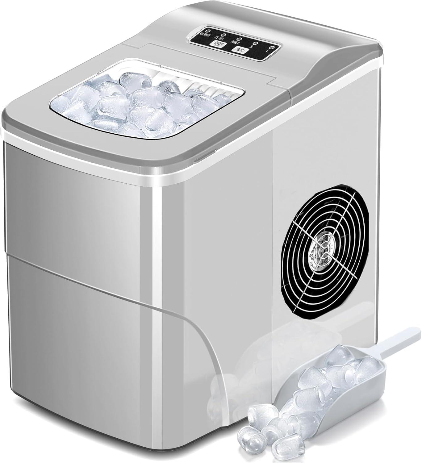 Compact Grey Portable Countertop Ice Maker with Scoop