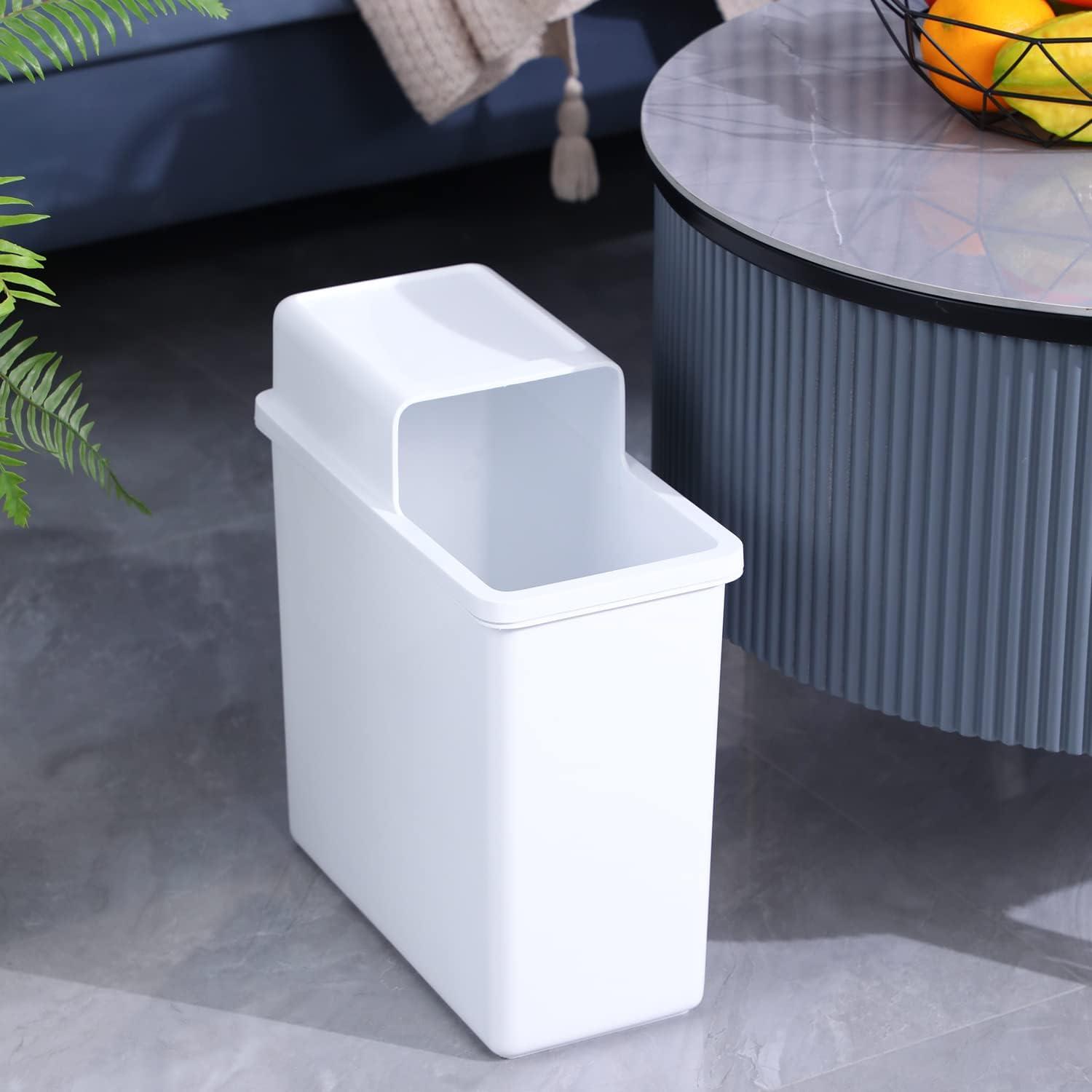 JOYBOS Bathroom Trash Cans,Adsorption Garbage Can with Press Type Lid,10L Dogproof Slim Plastic Narrow Trash Bin,3 Gallon Garbage Bin for Home,Office and Narrow Place