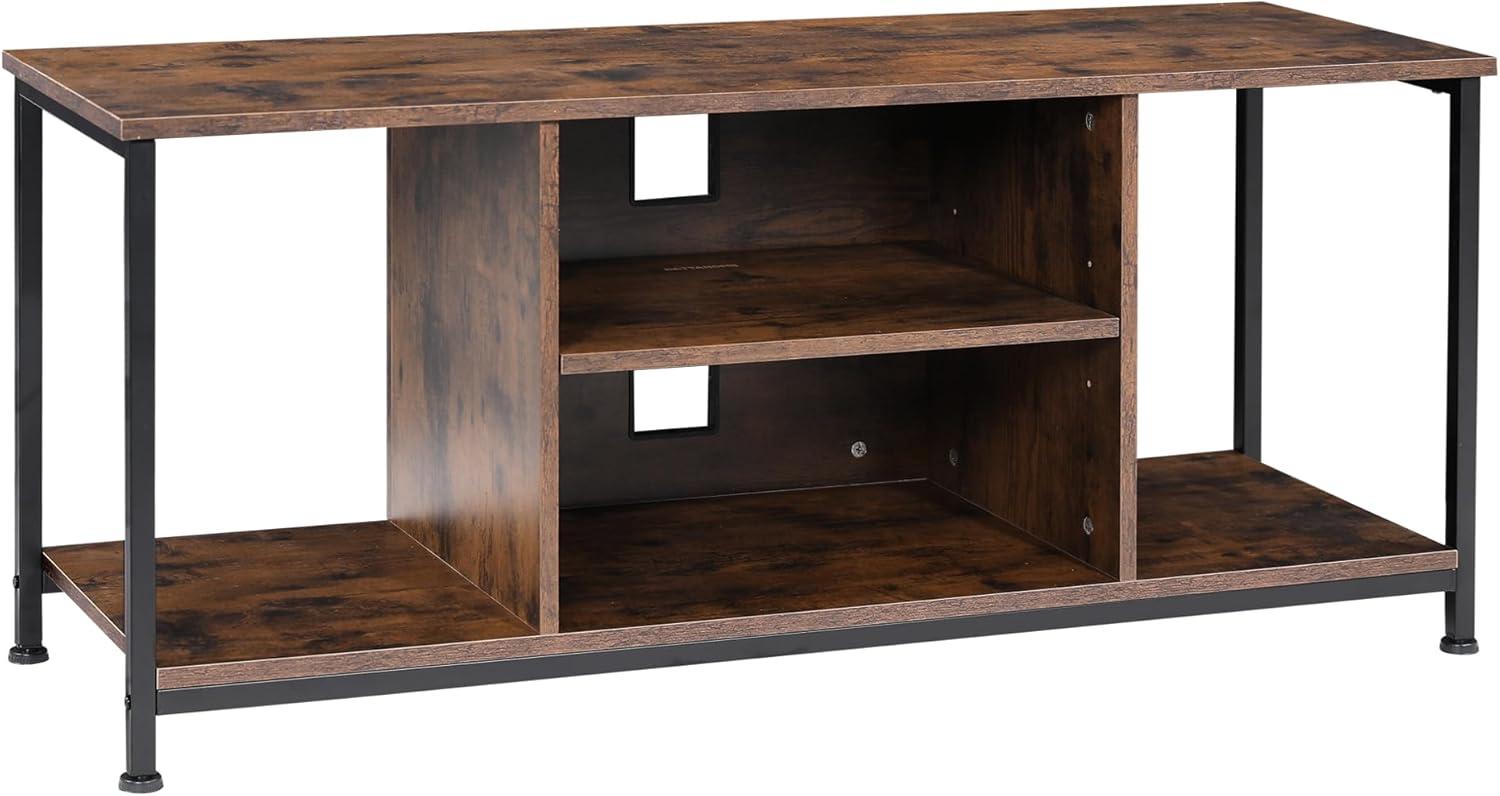 TV Stand for Up to 55 Inch TVs, Accent TV Cabinet with Open Shelf for Living Room, Media Center, Steel Frame, Rustic Brown and Black