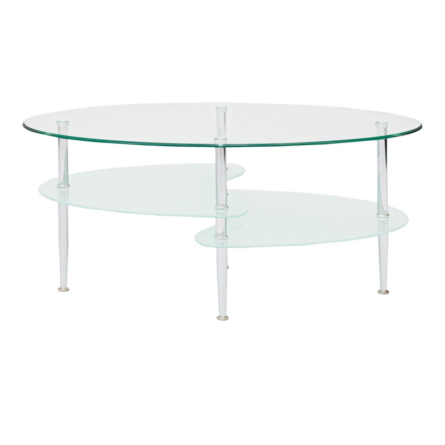 Walker Edison Mid-Century Modern Oval Glass Coffee Table