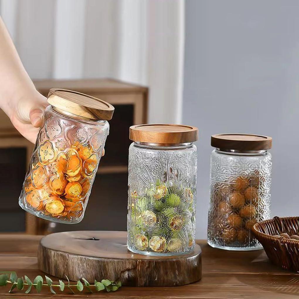 Glass Jar With Lid Vintage Suit Relief Large Capacity Home Kitchen Counter Pantry Sealing Tank