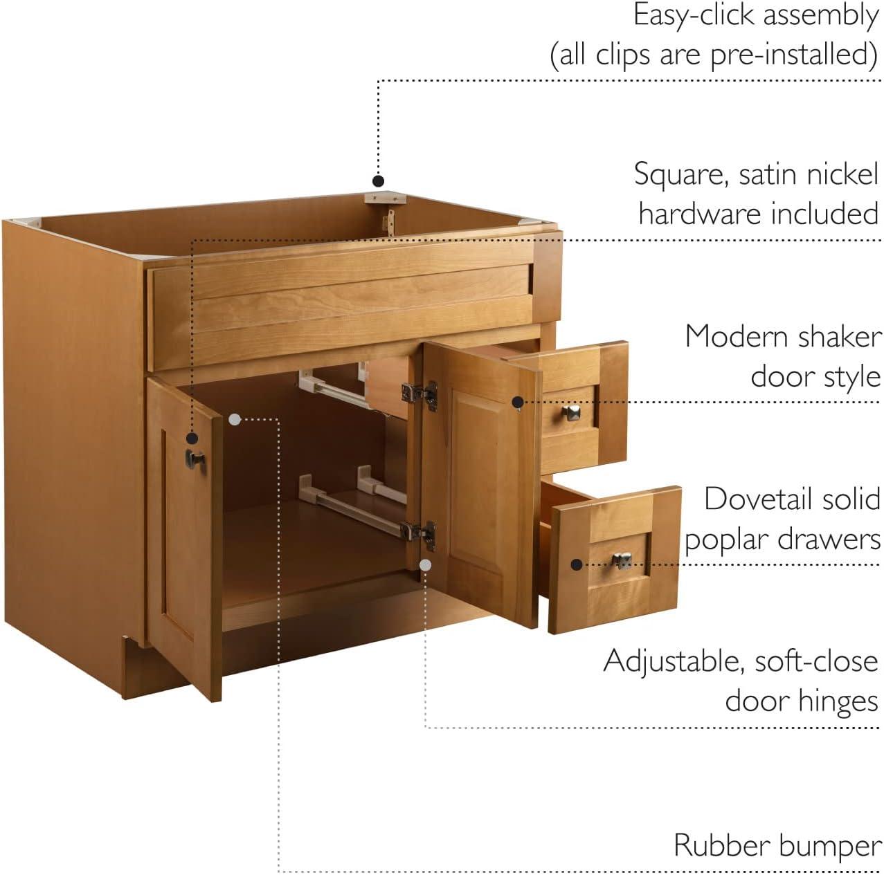 Brookings 36 Inch Bathroom Vanity, Solid Wood, Ready to Assemble