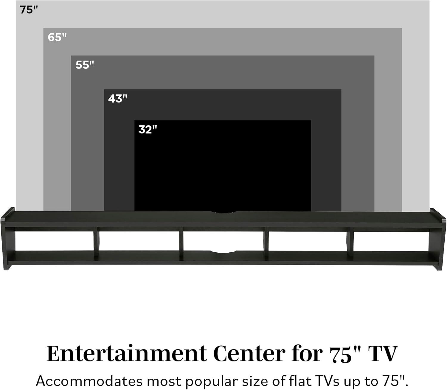 Walker Edison Minimalist Floating TV Stand for TVs up to 70”, Solid Black