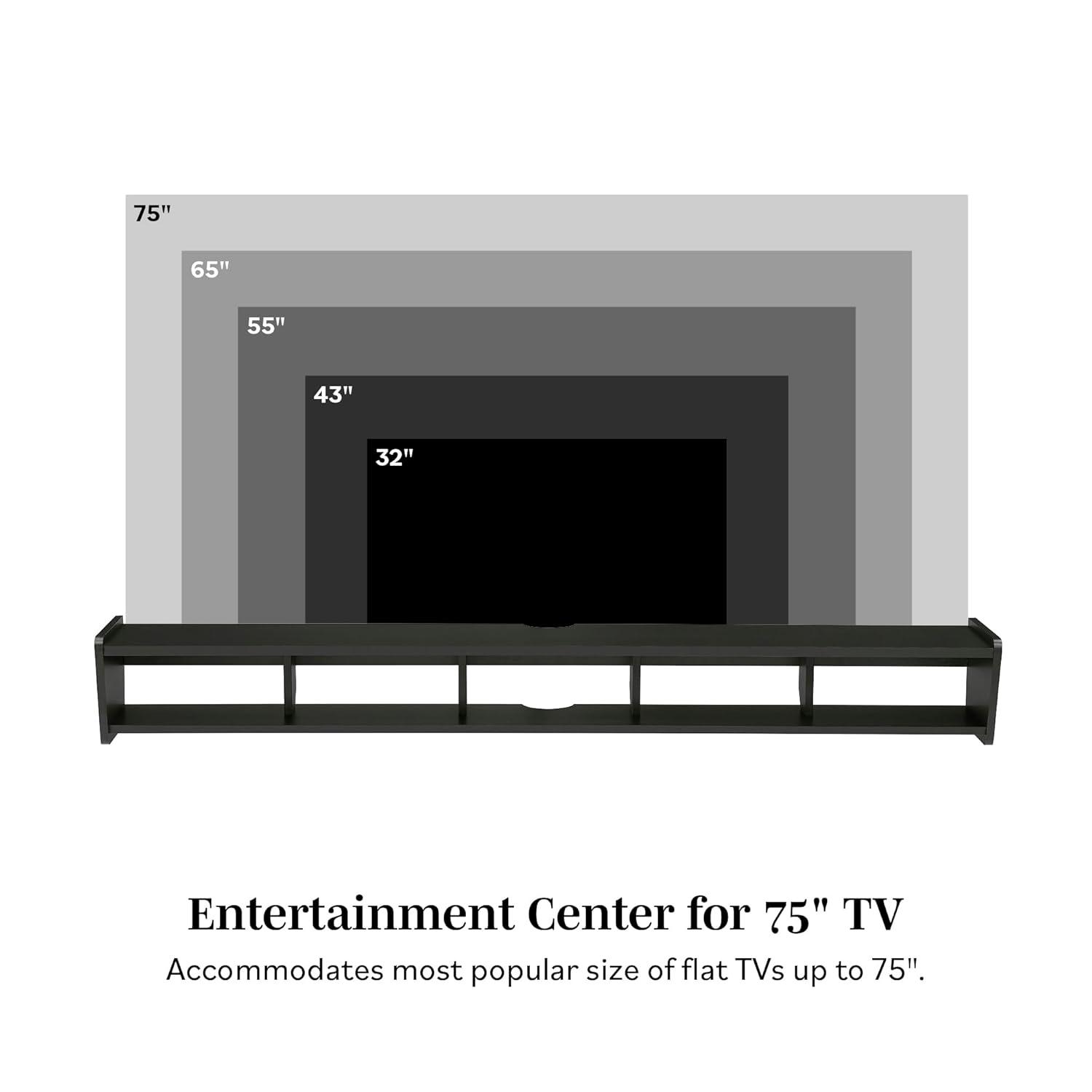 Walker Edison Minimalist Floating TV Stand for TVs up to 70”, Solid Black