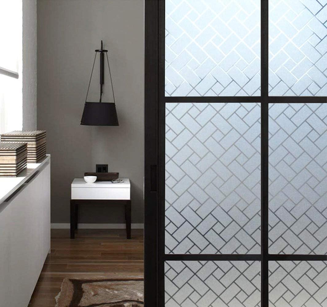 No Glue Privacy Window Film, Frosted Window Tint Stained Glass Static Cling Window Decor/Privacy Protection/Heat Control/Anti UV for Home/Office, 35.5x78.5 inch