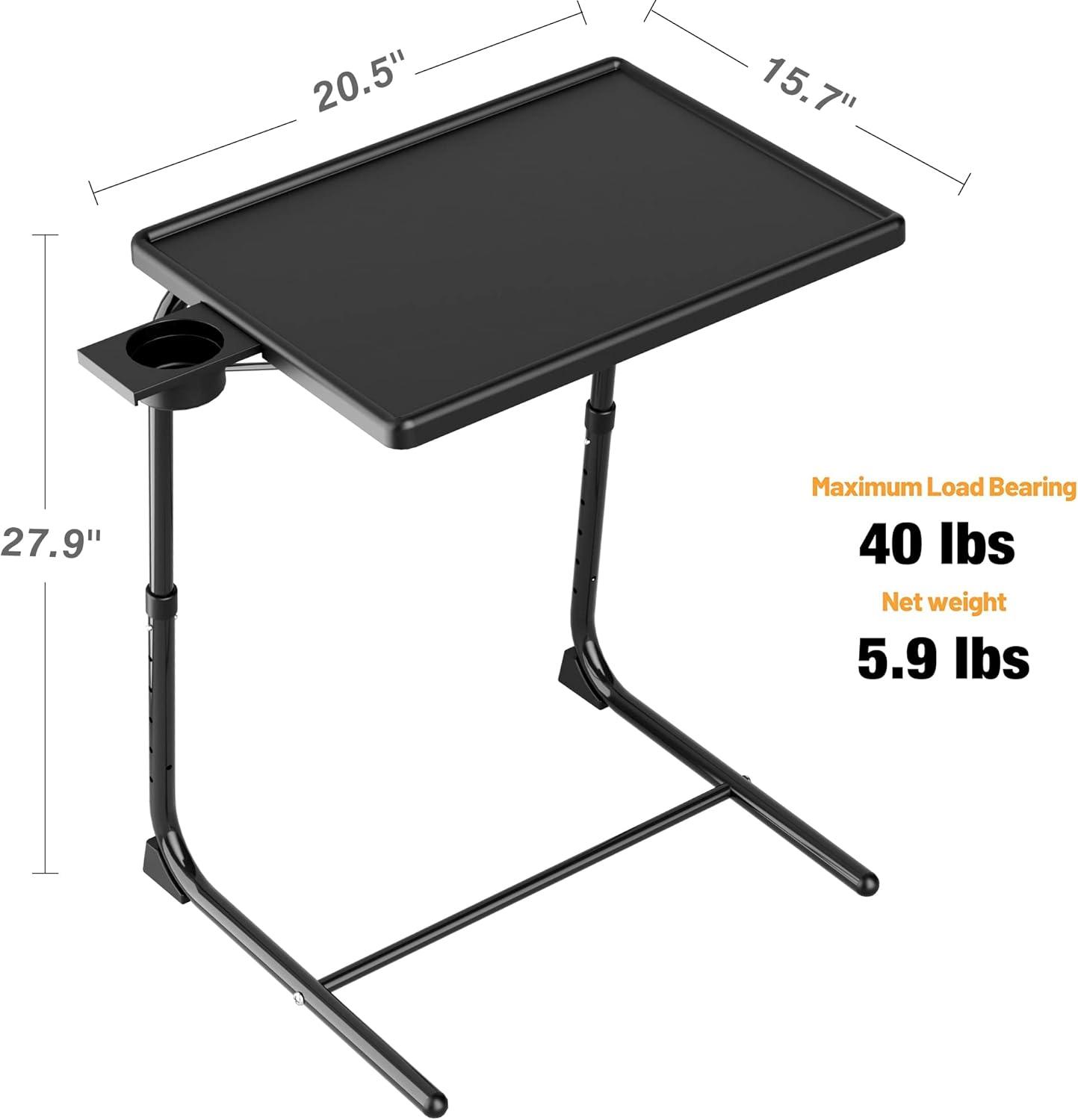 TV Tray Table, Adjustable TV Dinner Table for Eating on Couch with Cup Holder, Folding Table with 6 Height & 3 Tilt Angle Adjustments, Comfortable Laptop Stand for Bed & Sofa, Black