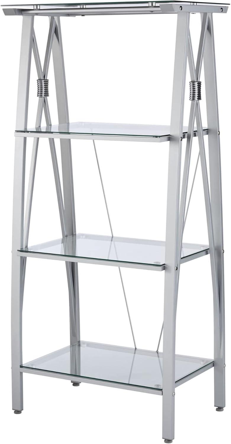 Realspace® Vista 60"H 4-Shelf Glass/Metal Bookcase, Clear/Silver